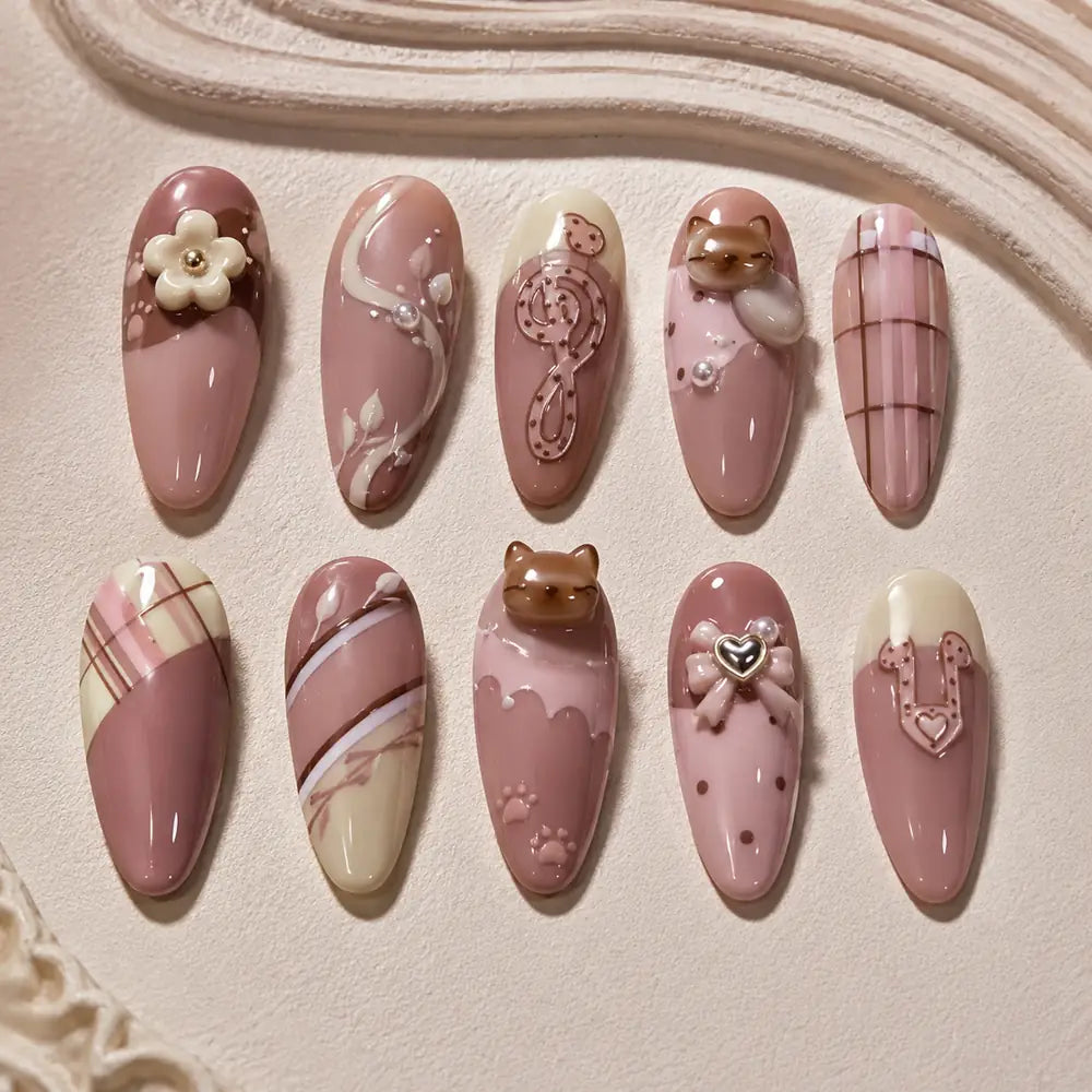 Pink Cat Bow Coquette 3D Press On Nails — image 2