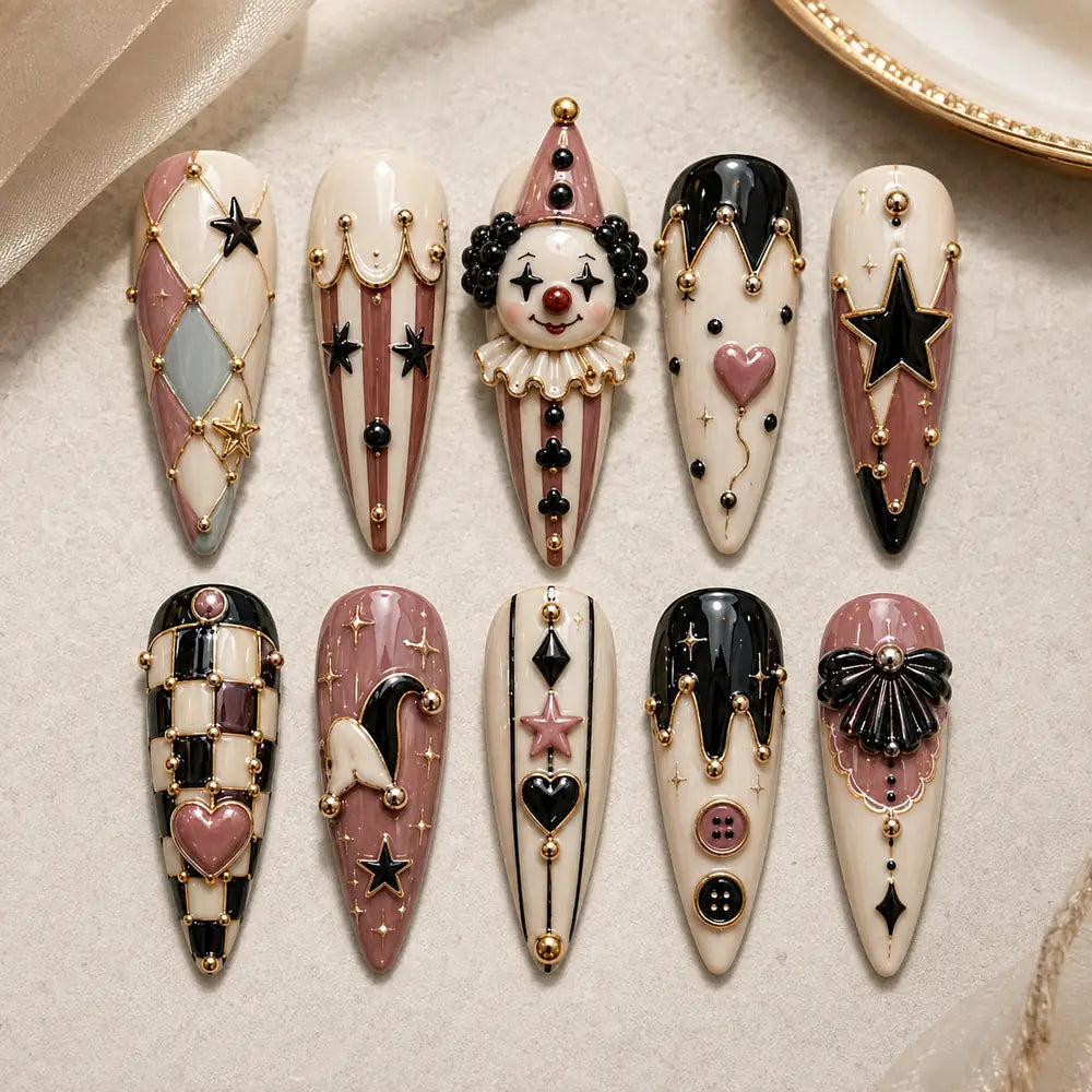 Pink Circus Jester 3D Press On Nails — image 2
