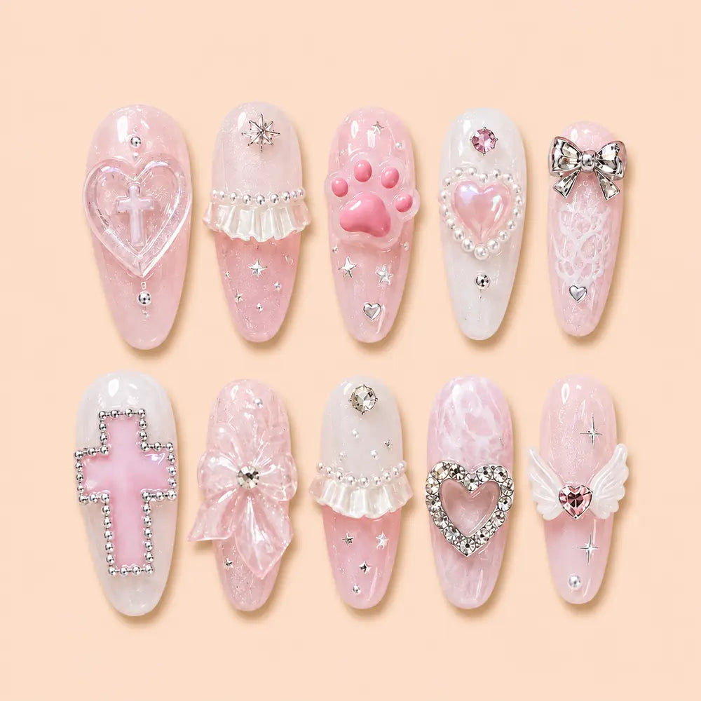 Pink Cross & Bow Coquette Press On Nails — image 1