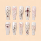 Pink Cross & Bow Rhinestone Press On Nails — image 1