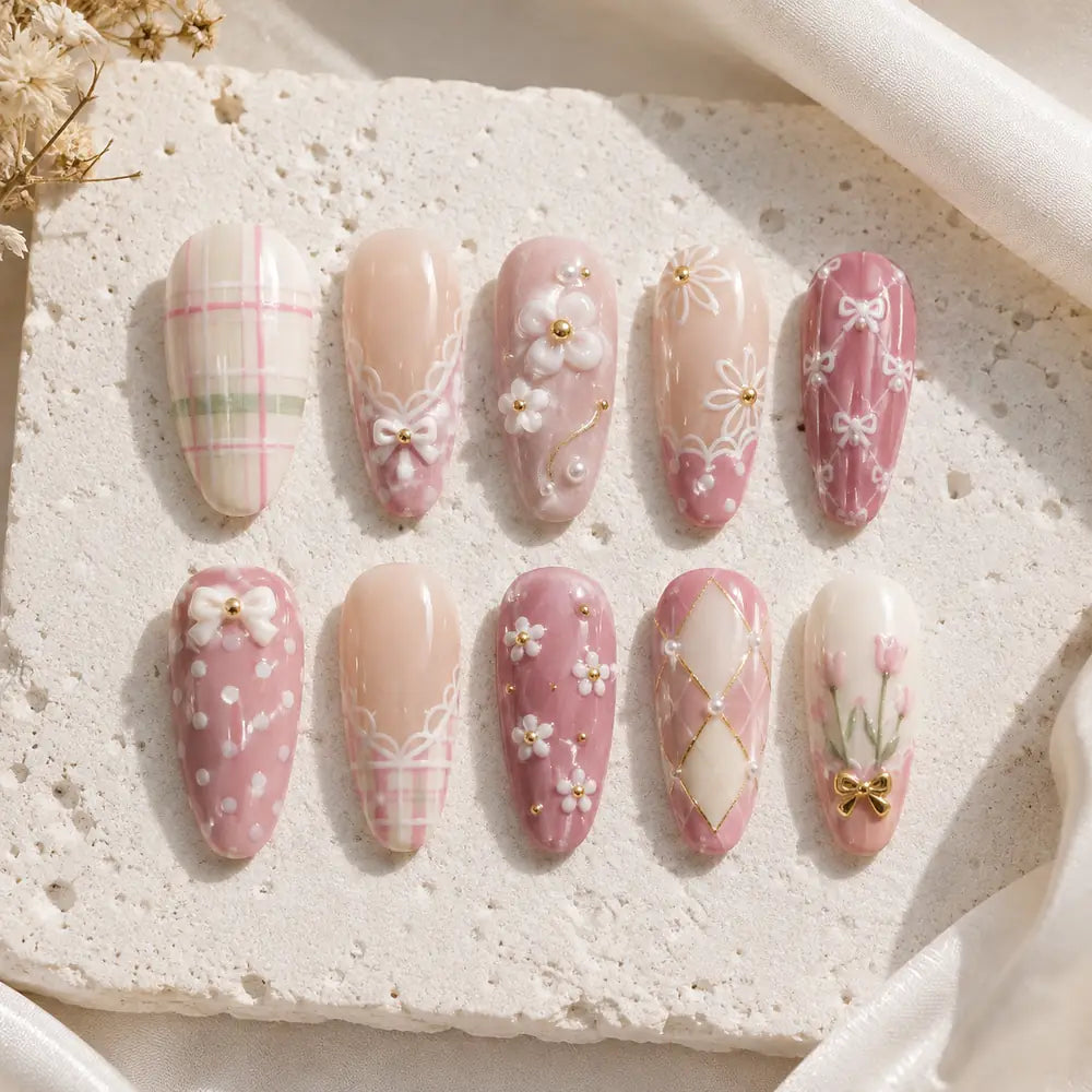 Pink Floral Bow Coquette Press On Nails — image 2