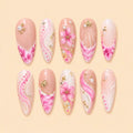 Pink Floral Garden Rhinestone 3D Press On Nails — image 1