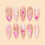 Pink Floral Garden Rhinestone 3D Press On Nails — image 1