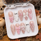 Pink Ghost Bow Halloween Press On Nails — image 2