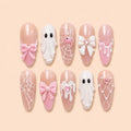 Pink Ghost Bow Halloween Press On Nails — image 1