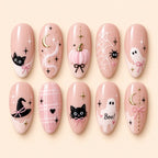 Pink Ghost Cat & Pumpkin Halloween Press On Nails — image 1