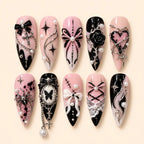 Pink Gothic Cross & Bow 3D Stiletto Press On Nails — image 1