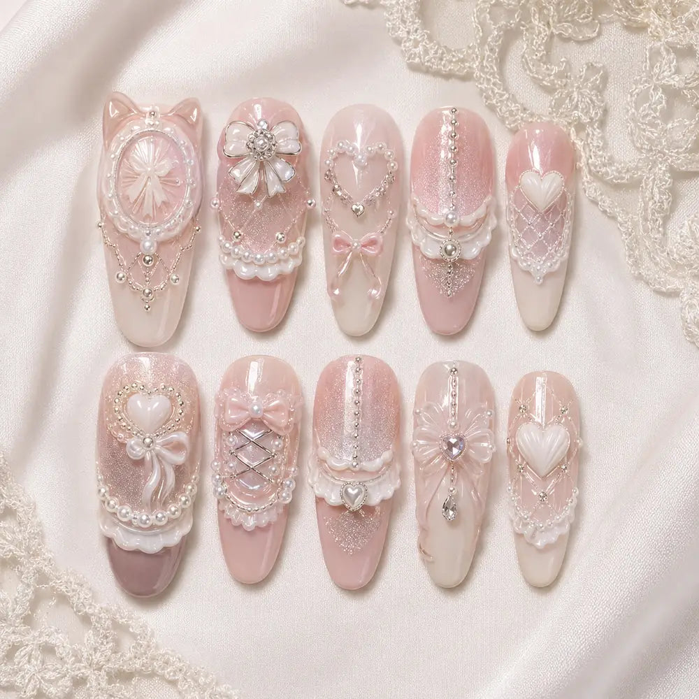 Pink Heart Bow Coquette 3D Press On Nails — image 2