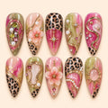 Pink Olive Leopard Starburst 3D Press On Nails — image 1