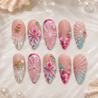 Pink Seashell Starfish 3D Press On Nails — image 2