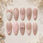 Pink Spiderweb Bow Rhinestone Press On Nails — image 2