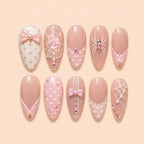 Pink Spiderweb Bow Rhinestone Press On Nails — image 1
