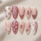 Pink Spiderweb Rhinestone Press On Nails — image 2