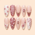 Pink Spiderweb Rhinestone Press On Nails — image 1