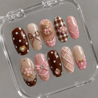Pink Teddy Bear Bow Coquette Press On Nails — image 2