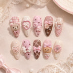 Pink Teddy Bear Candy Heart 3D Press On Nails — image 2