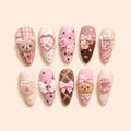 Pink Teddy Bear Candy Heart 3D Press On Nails — image 1