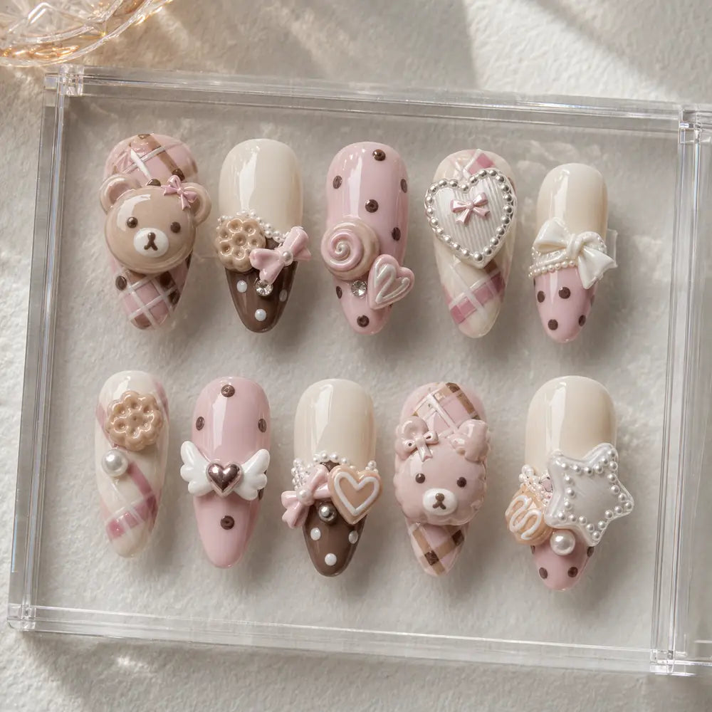Pink Teddy Bow Coquette 3D Press On Nails — image 2