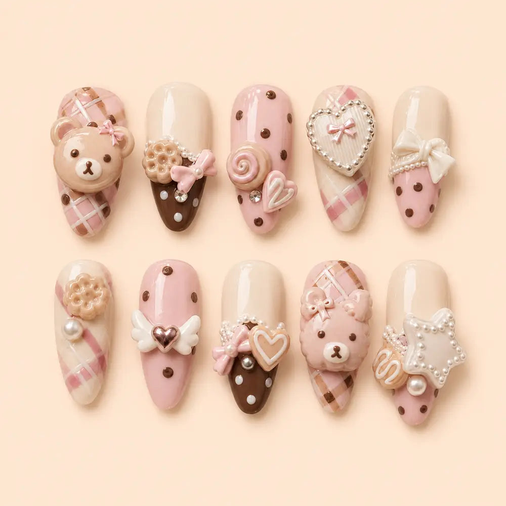 Pink Teddy Bow Coquette 3D Press On Nails — image 1