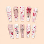 Pink XO Love Charm 3D Coffin Press On Nails — image 1