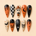 Playful Halloween Skull Spiderweb Glitter Press On Nails