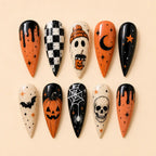 Playful Halloween Skull Spiderweb Glitter Press On Nails