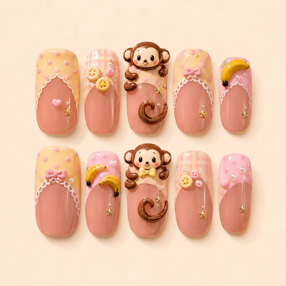 Playful Monkey Banana 3D Press On Nails — image 1
