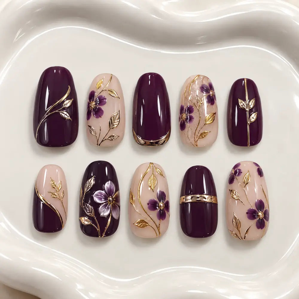 Plum Garden 3D Floral Press On Nails — image 2