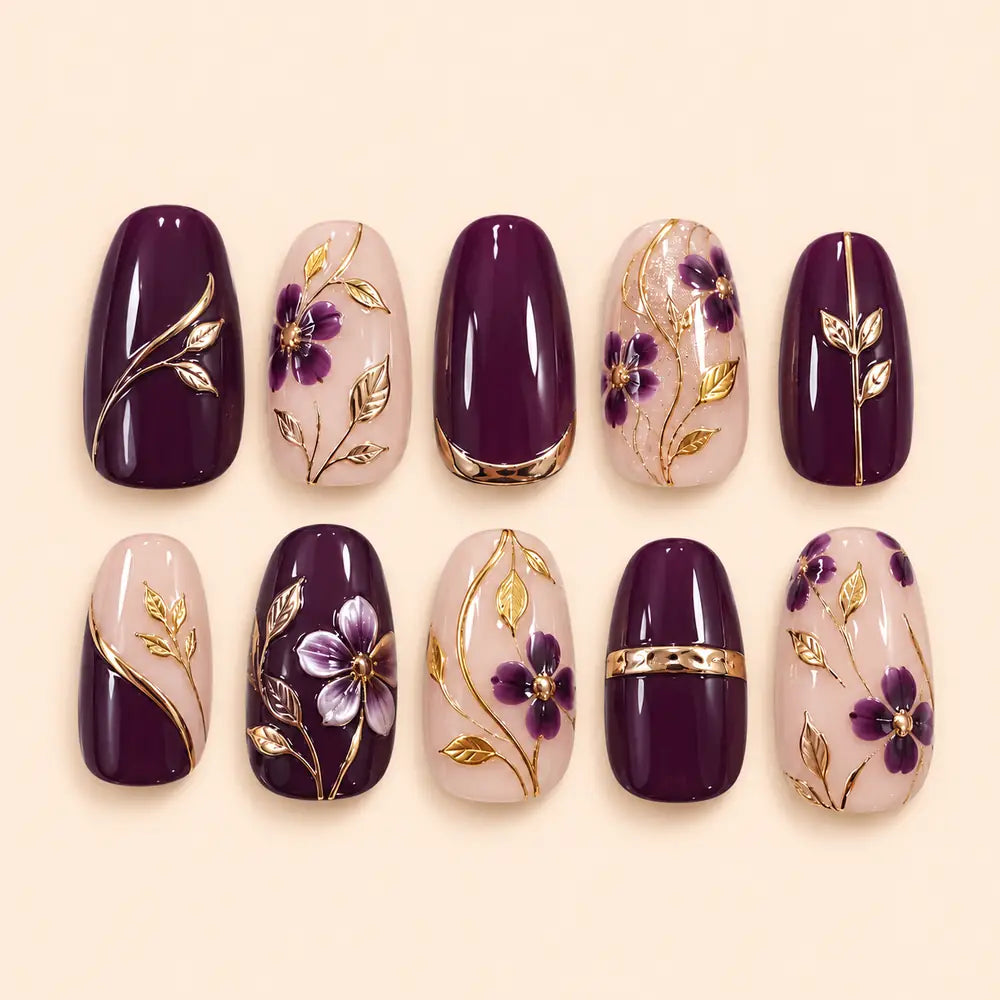 Plum Garden 3D Floral Press On Nails — image 1