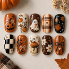 Pumpkin Ghost & Plaid 3D Halloween Press On Nails — image 2