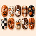 Pumpkin Ghost & Plaid 3D Halloween Press On Nails — image 1