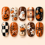 Pumpkin Ghost & Plaid 3D Halloween Press On Nails — image 1