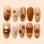 Pumpkin Spice Plaid 3D Thanksgiving Press On Nails — image 1
