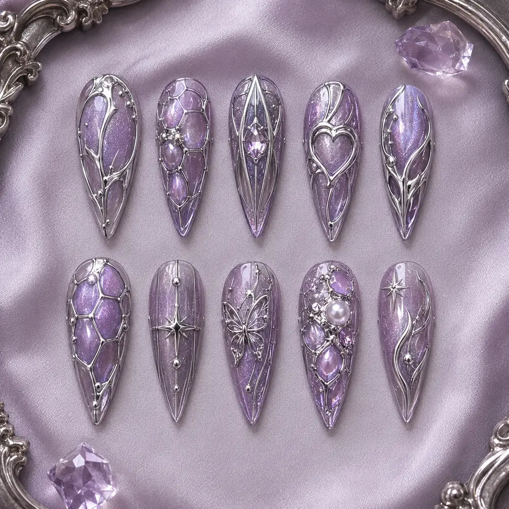 Purple Celestial Star & Butterfly 3D Press On Nails — image 2