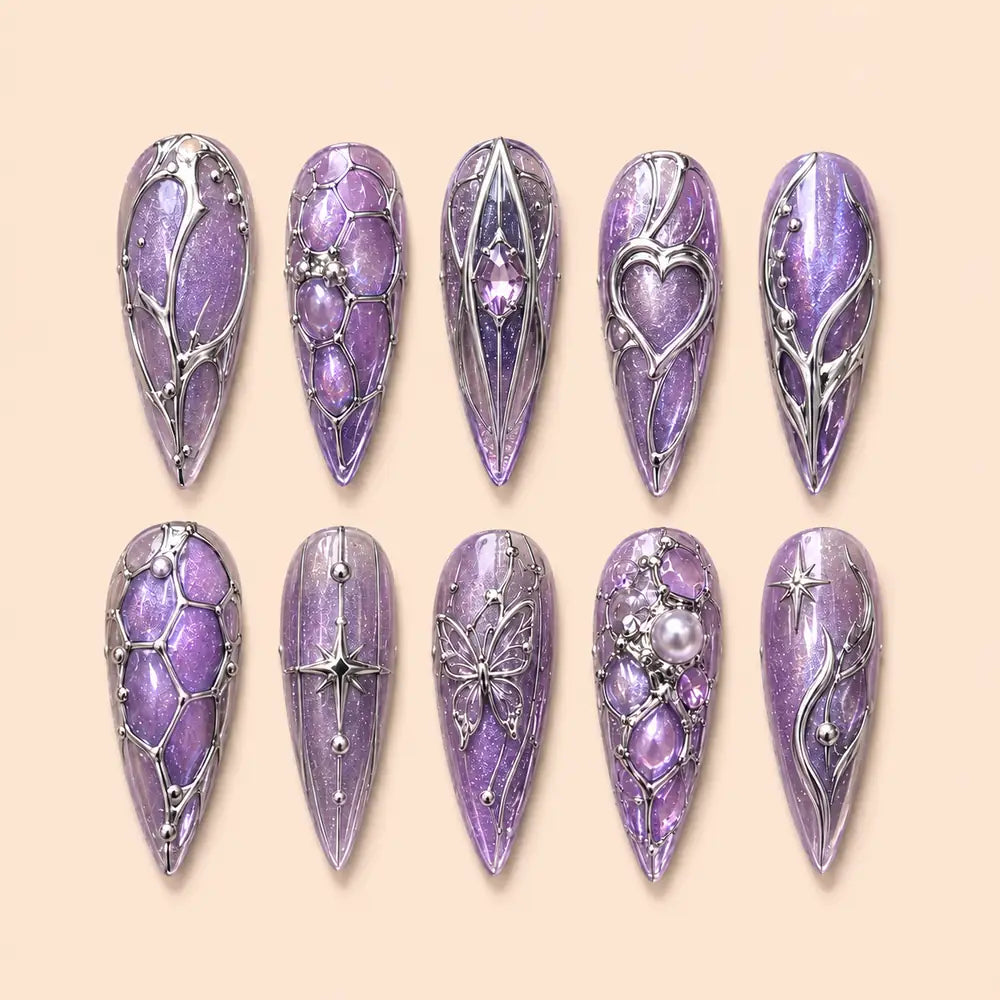 Purple Celestial Star & Butterfly 3D Press On Nails — image 1