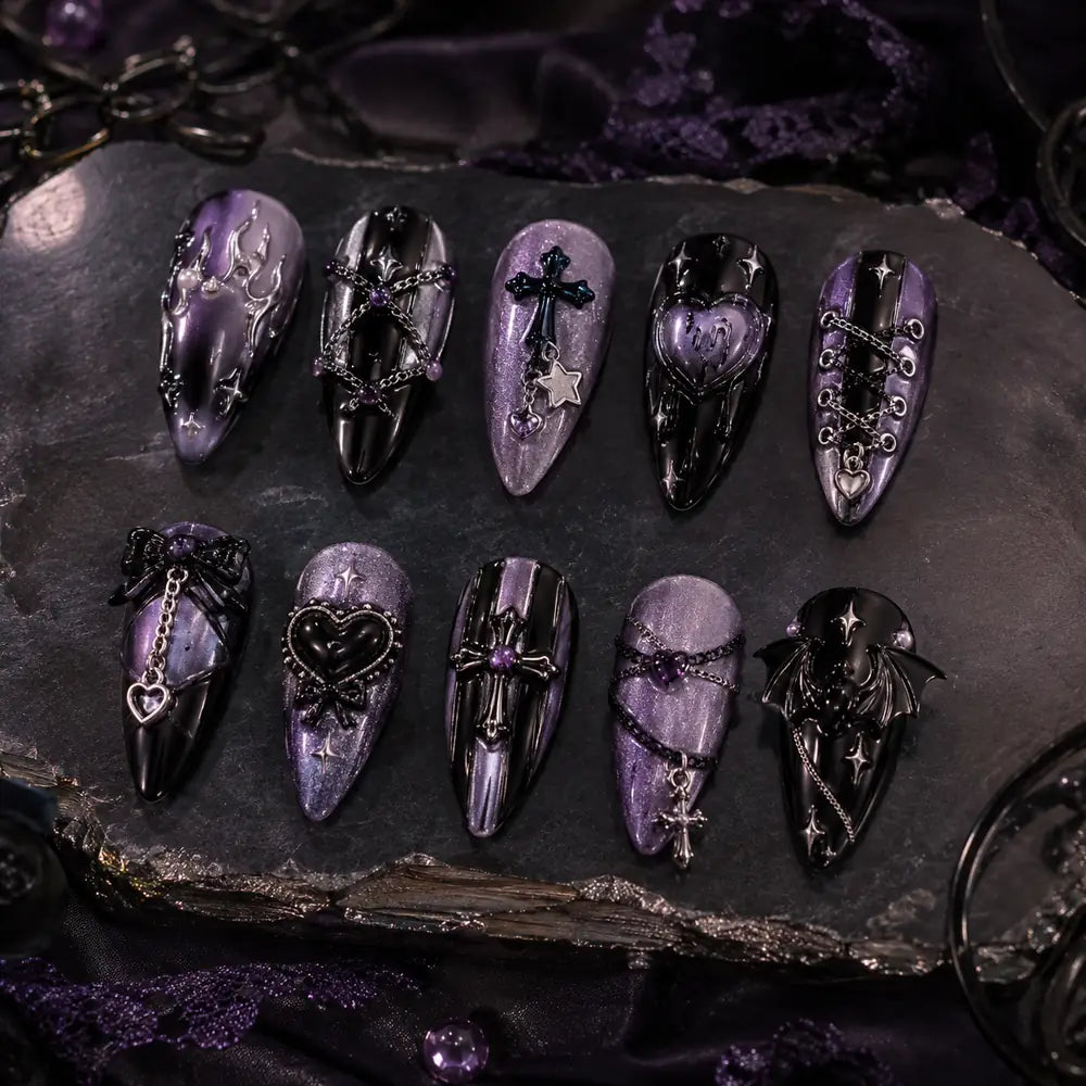 Purple Cross & Chain Gothic Press On Nails — image 2