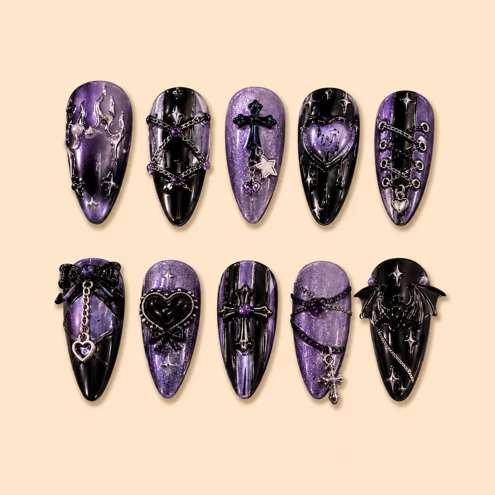 Purple Cross & Chain Gothic Press On Nails — image 1