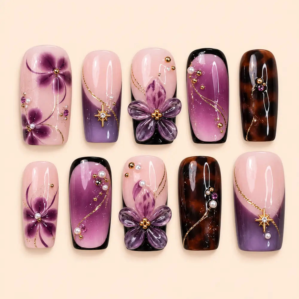 Purple Garden 3D Floral Press On Nails — image 1