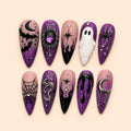 Purple Haunted Night Ghost & Bat 3D Press On Nails — image 1