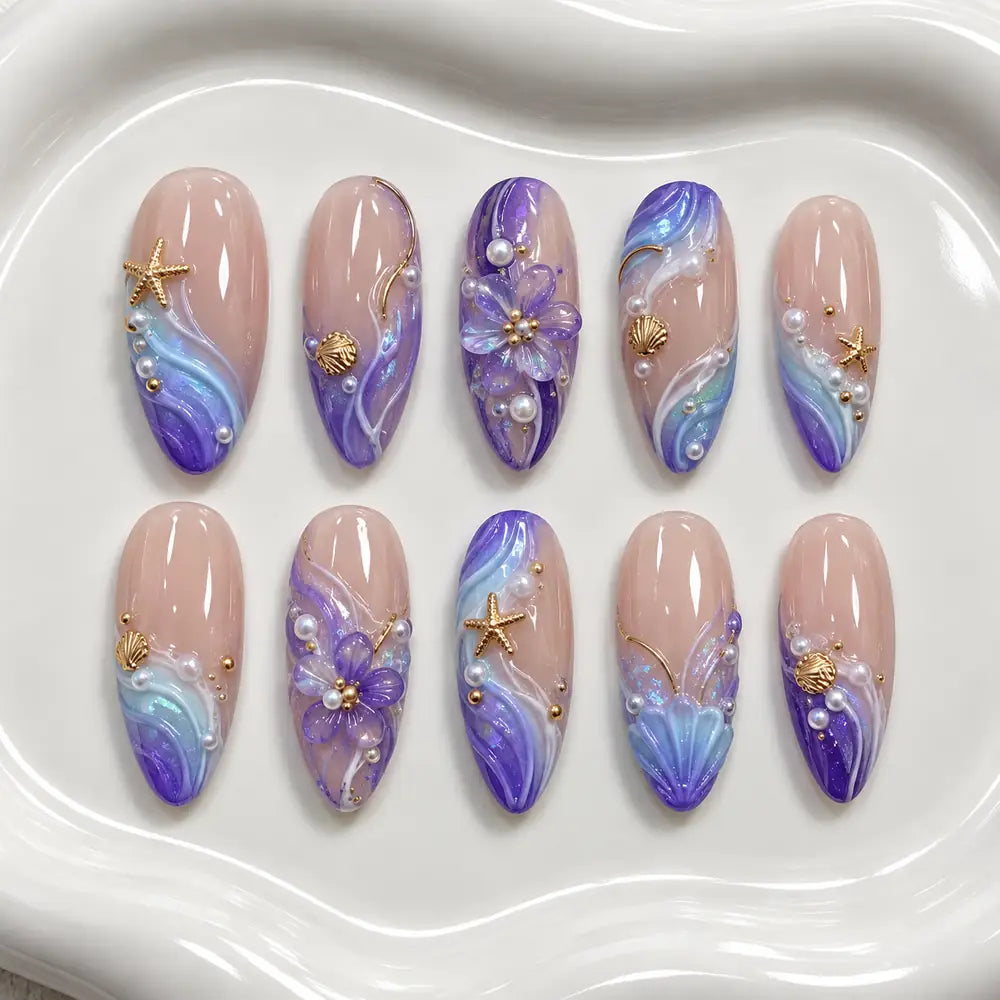 Purple Tide Seashell 3D Press On Nails — image 2