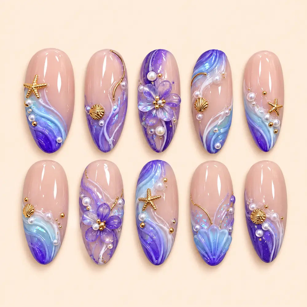 Purple Tide Seashell 3D Press On Nails — image 1
