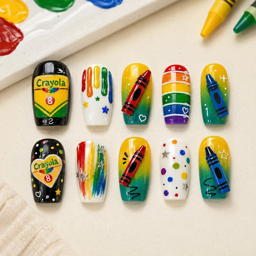 Rainbow Crayon School Art 3D Press On Nails — image 2