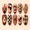 Red and Black Carnival Jester 3D Press On Nails — image 1