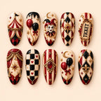 Red and Black Carnival Jester 3D Press On Nails — image 1