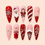 Red Glitter Santa & Candy Cane Press On Nails — image 1