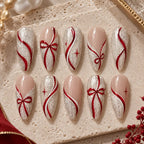 Red Ribbon Bow Silver Glitter Press On Nails — image 2