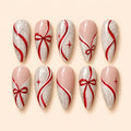 Red Ribbon Bow Silver Glitter Press On Nails — image 1