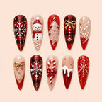 Red Tartan Snowman Christmas 3D Press On Nails — image 1