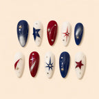 Red White & Blue Starburst Rhinestone Press On Nails — image 1