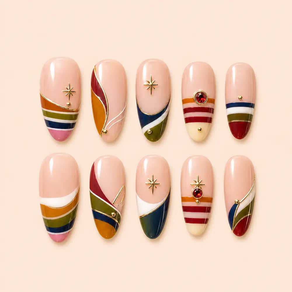 Retro Christmas Starburst French Tip Press On Nails — image 1